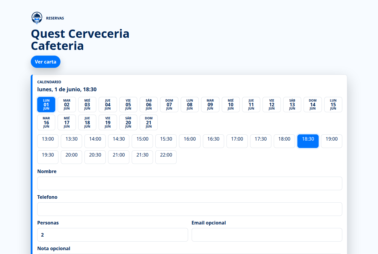 Calendario de reservas SmartMaitre para clientes